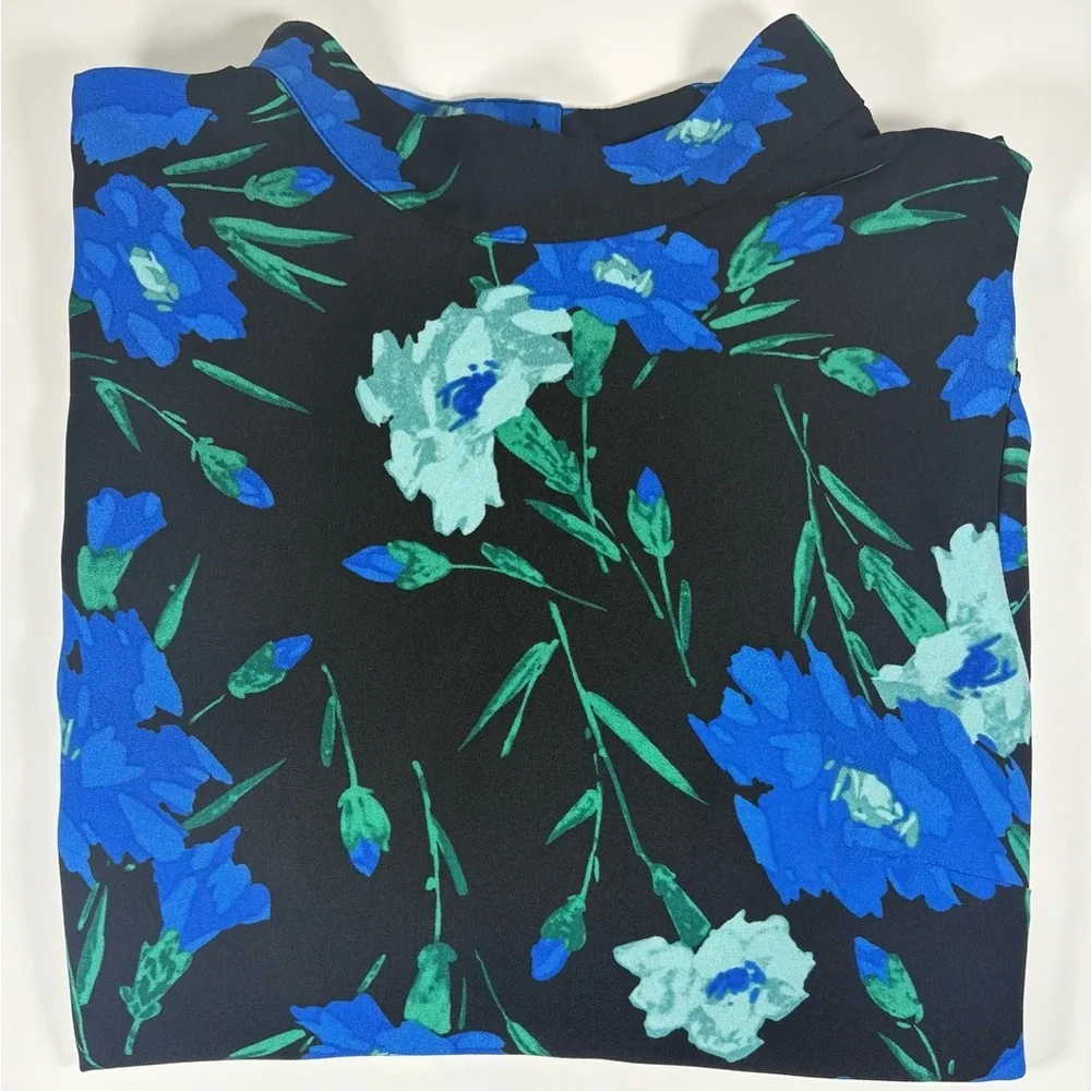 J. Crew Black Top with Blue and Green Floral Print
